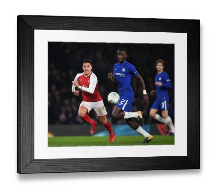 Framed Print : Clash of Titans: Sanchez vs. Rudiger in Carabao Cup Semi-Final First Leg