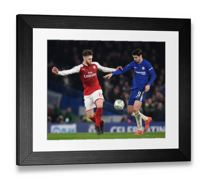 Framed Print : Calum Chambers vs. Alvaro Morata: A Football Rivalry at Stamford Bridge - Carabao Cup Semi-Finals (Chelsea vs. Arsenal 2017-18)