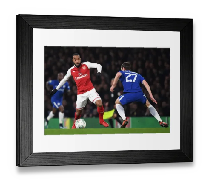 Framed Print : Alex Lacazette vs. Andreas Christensen: Carabao Cup Semi-Final Showdown (Chelsea v Arsenal, 2017-18)