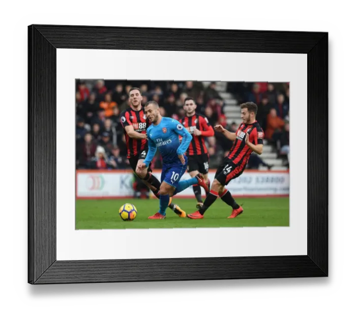 Framed Print : Jack Wilshere vs. Ryan Fraser and Dan Gosling: Intense Face-Off in AFC Bournemouth vs Arsenal Clash Framed Print : Jack Wilshere vs. Ryan Fraser and Dan Gosling: Intense Face-Off in AFC Bournemouth vs Arsenal Clash