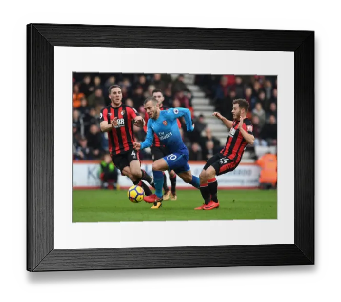 Framed Print : Jack Wilshere Clashes with Ryan Fraser and Dan Gosling in AFC Bournemouth vs Arsenal Premier League Match Framed Print : Jack Wilshere Clashes with Ryan Fraser and Dan Gosling in AFC Bournemouth vs Arsenal Premier League Match