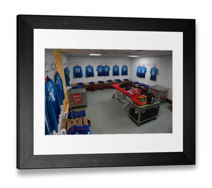 Framed Print : Arsenal Away Gear Ready: Behind the Scenes of Arsenal's Locker Room at Vitality Stadium before AFC Bournemouth Match