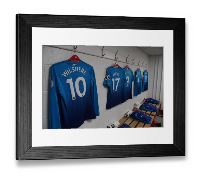 Framed Print : Arsenal Away Gear Ready: AFC Bournemouth Showdown - Arsenal's Locker Room at Vitality Stadium