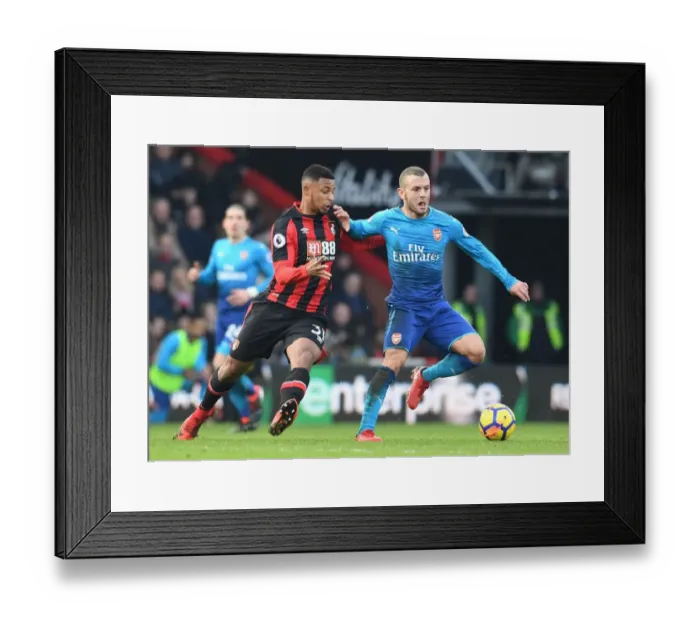 Framed Print : Jack Wilshere Outmaneuvers Lys Mousset: AFC Bournemouth vs. Arsenal, Premier League (2017-18)