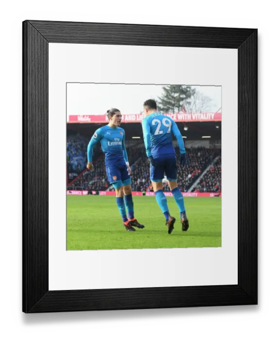Framed Print : Arsenal's Unstoppable Goal Celebration: Bellerin and Xhaka's Thrilling Moment vs Bournemouth Framed Print : Arsenal's Unstoppable Goal Celebration: Bellerin and Xhaka's Thrilling Moment vs Bournemouth