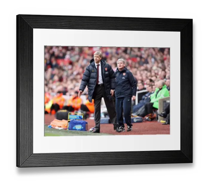 Framed Print : Arsene Wenger and Pat Rice Celebrate Arsenal's 4-0 Victory Over Blackburn Rovers, Emirates Stadium, 2009