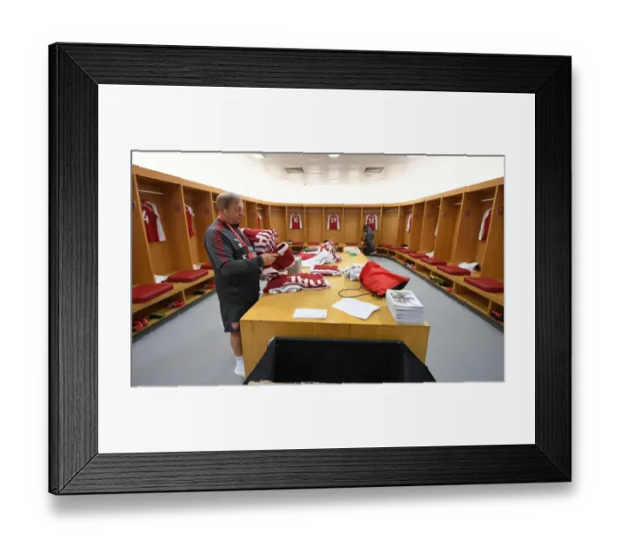Framed Print : Arsenal Kit Preparation: Vic and Paul Akers before Arsenal vs Crystal Palace (Premier League, 2018)
