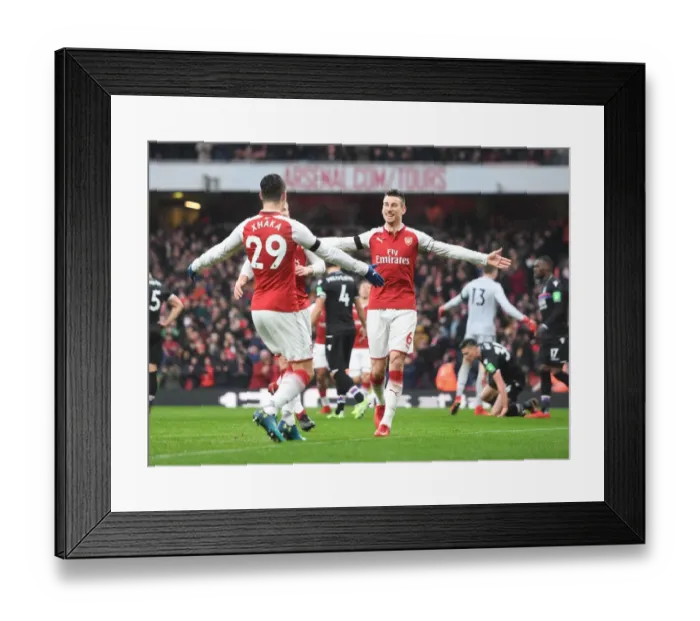 Framed Print : Arsenal's Koscielny and Xhaka Celebrate Goal Against Crystal Palace (2018)