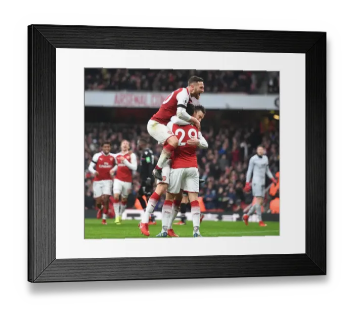 Framed Print : Arsenal's Koscielny, Mustafi, and Xhaka Celebrate Goals Against Crystal Palace Framed Print : Arsenal's Koscielny, Mustafi, and Xhaka Celebrate Goals Against Crystal Palace