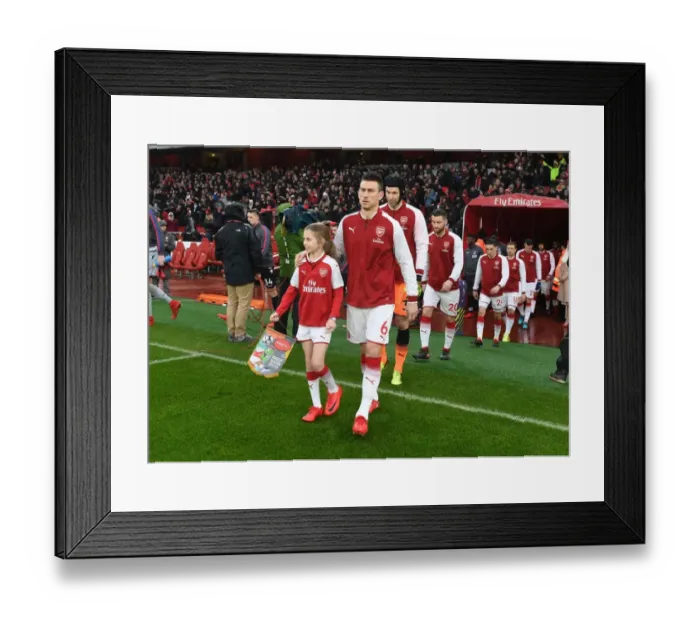 Framed Print : Arsenal's Laurent Koscielny and the Gunners Mascot Ahead of Arsenal vs Crystal Palace (2017-18)