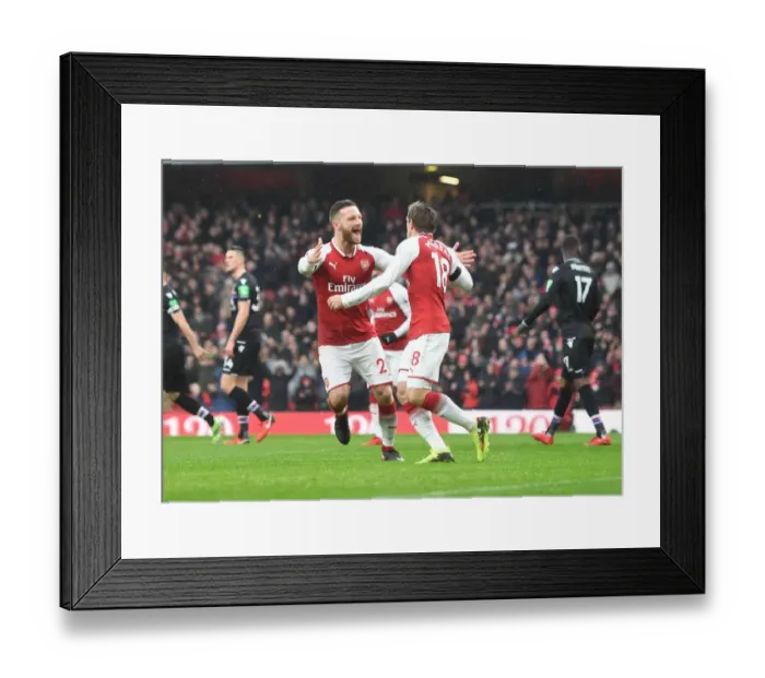 Framed Print : Monreal and Mustafi Celebrate First Arsenal Goal vs Crystal Palace (2018) Framed Print : Monreal and Mustafi Celebrate First Arsenal Goal vs Crystal Palace (2018)