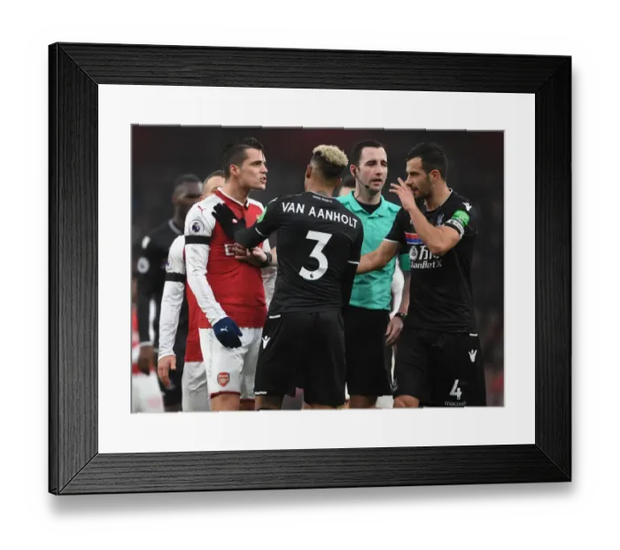 Framed Print : Clash at the Emirates: Xhaka vs. Van Aanholt & Milivojevic - Arsenal vs. Crystal Palace, Premier League 2017-18