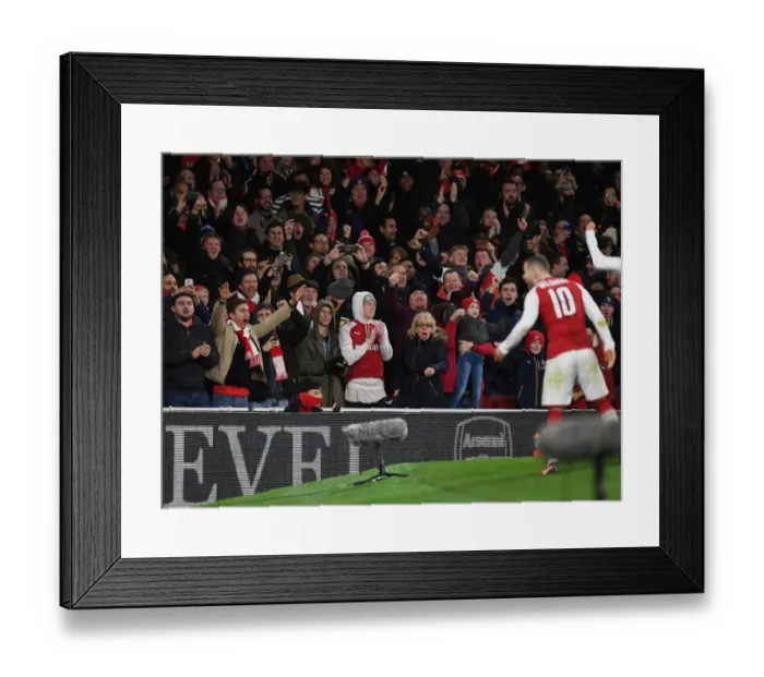 Framed Print : Arsenal Fans Go Wild: Granit Xhaka Scores Second Goal vs. Chelsea in Carabao Cup Semi-Final