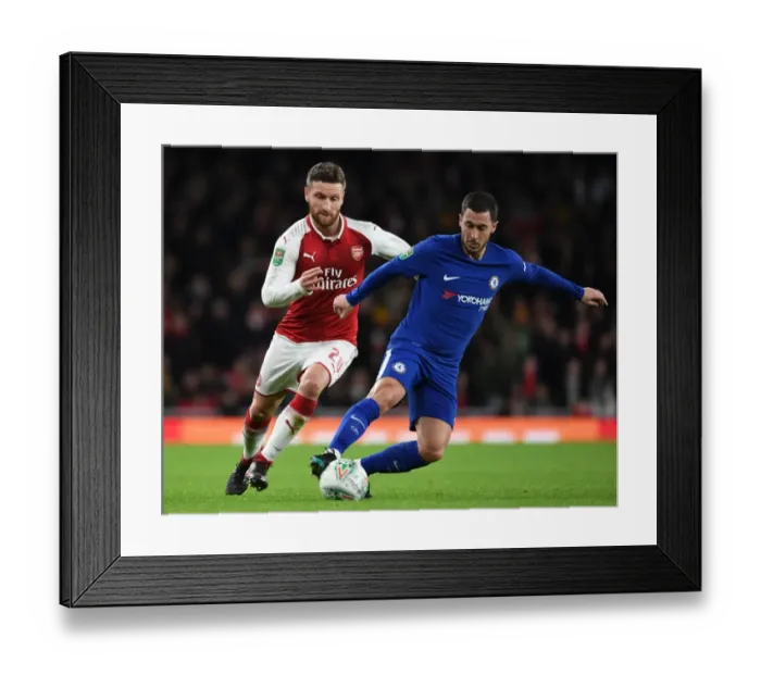 Framed Print : Mustafi Closes Down Hazard: Intense Battle Between Arsenal and Chelsea in Carabao Cup Framed Print : Mustafi Closes Down Hazard: Intense Battle Between Arsenal and Chelsea in Carabao Cup