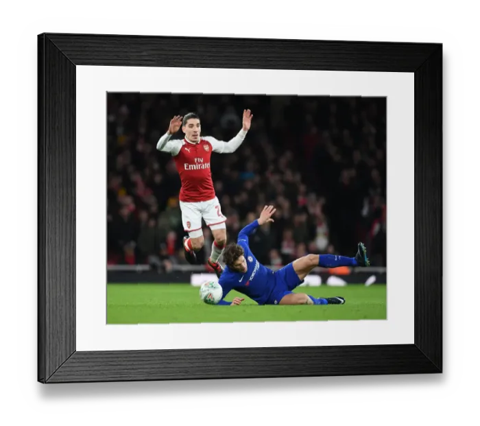 Framed Print : Arsenal vs Chelsea Showdown: Bellerin vs Alonso in Carabao Cup Semi-Final Clash