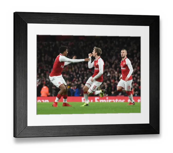 Framed Print : Monreal and Iwobi Celebrate Arsenal's First Goal in Carabao Cup Semi-Final vs Chelsea