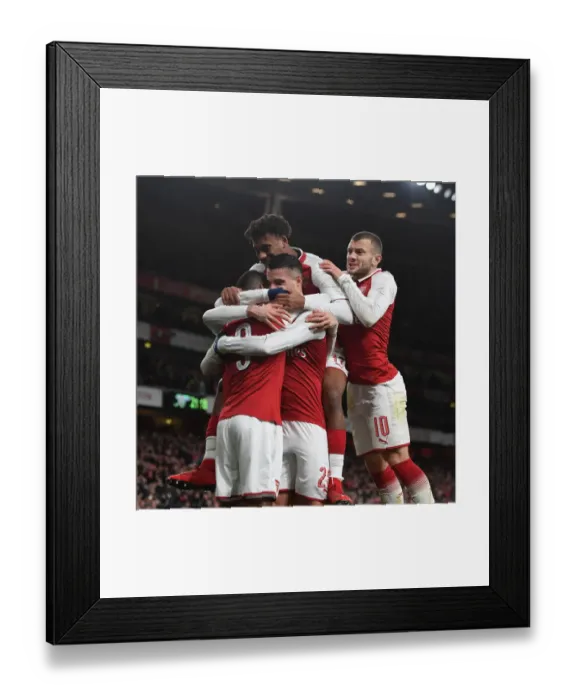 Framed Print : Arsenal Celebrate Xhaka's Goal: Lacazette, Iwobi, Wilshere - Carabao Cup Semi-Final vs Chelsea