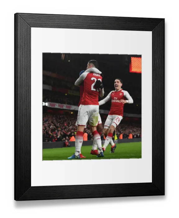 Framed Print : Arsenal's Xhaka, Lacazette, and Bellerin Celebrate Goals in Carabao Cup Semi-Final vs Chelsea Framed Print : Arsenal's Xhaka, Lacazette, and Bellerin Celebrate Goals in Carabao Cup Semi-Final vs Chelsea