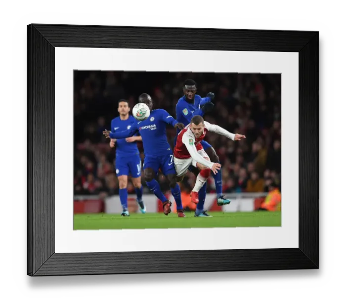 Framed Print : Arsenal's Jack Wilshere Fouls by Chelsea's Kante and Bakayoko in Carabao Cup Semi-Final Clash