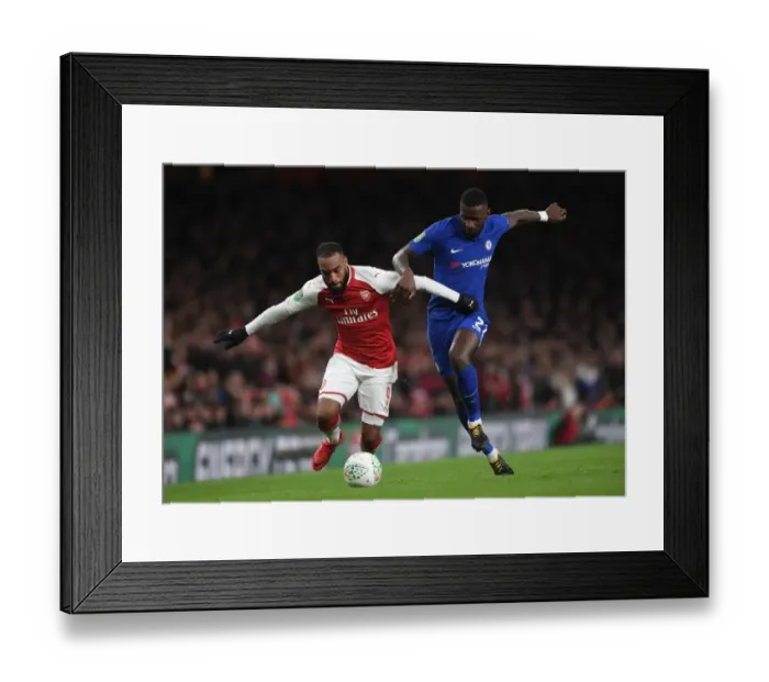 Framed Print : Arsenal's Lacazette Clashes with Chelsea's Rudiger in Carabao Cup Semi-Final Showdown Framed Print : Arsenal's Lacazette Clashes with Chelsea's Rudiger in Carabao Cup Semi-Final Showdown