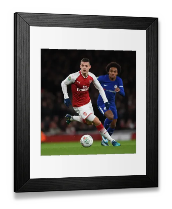 Framed Print : Arsenal vs. Chelsea Showdown: Xhaka vs. Willian in Carabao Cup Semi-Final Clash