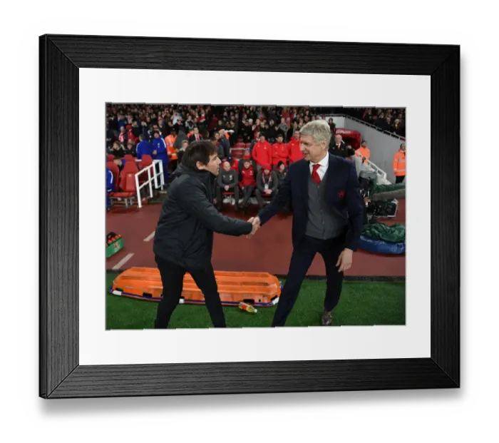 Framed Print : Arsene Wenger and Antonio Conte: A Pre-Match Handshake Before the Arsenal v Chelsea Carabao Cup Semi-Final