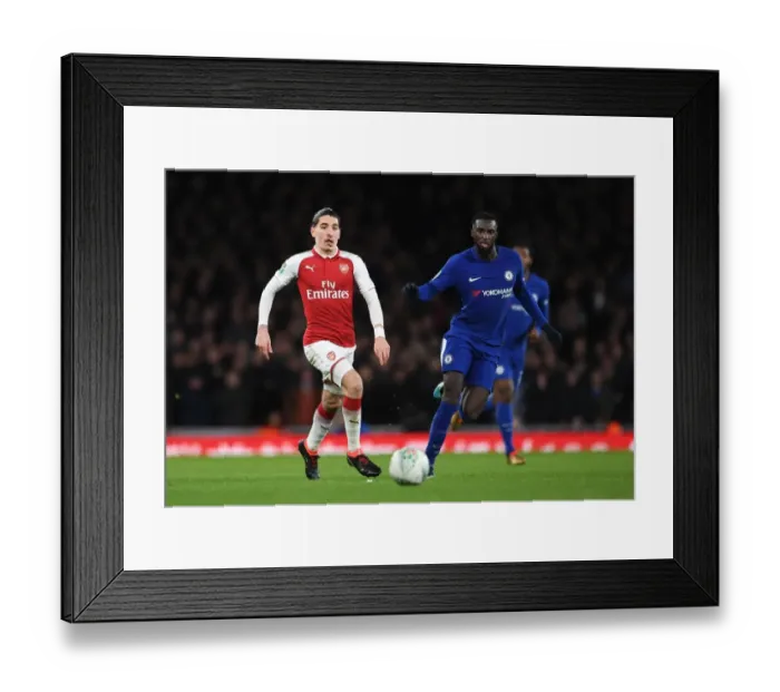 Framed Print : Arsenal's Hector Bellerin Clashes with Chelsea's Tiemoue Bakayoko in Carabao Cup Semi-Final Showdown