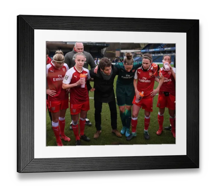 Framed Print : Joe Montemurro Addresses Arsenal Ladies after Reading FC Women Match