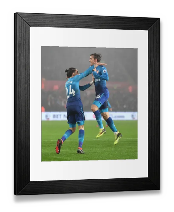 Framed Print : Celebrating the Goal: Monreal and Bellerin Rejoice After Scoring for Arsenal Against Swansea Framed Print : Celebrating the Goal: Monreal and Bellerin Rejoice After Scoring for Arsenal Against Swansea