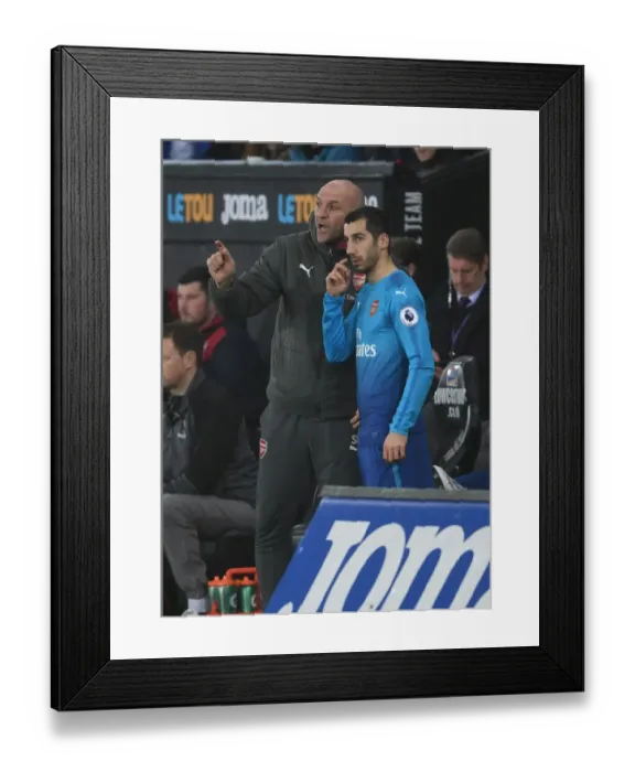 Framed Print : Steve Bould Coaches Henrikh Mkhitaryan on the Sidelines: Swansea City vs Arsenal, Premier League