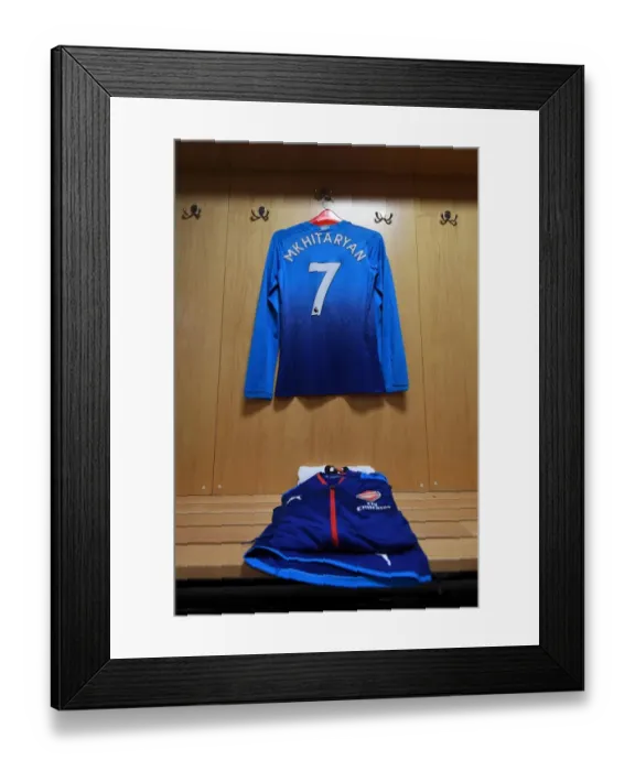 Framed Print : Henrikh Mkhitaryan: Gearing Up for Battle in the Arsenal Changing Room (Swansea City vs Arsenal, 2017-18)