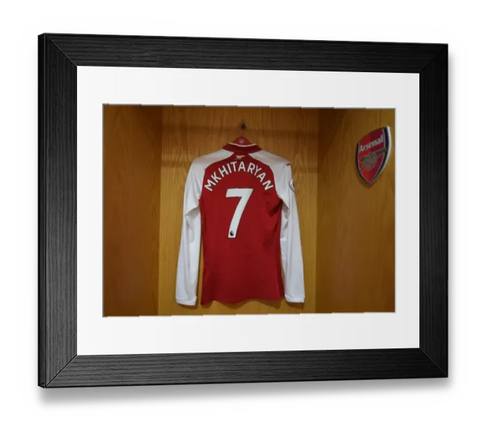 Framed Print : Arsenal FC: Henrikh Mkhitaryan's Game-Worn Shirt in Arsenal Dressing Room (Arsenal v Everton, 2017-18) Framed Print : Arsenal FC: Henrikh Mkhitaryan's Game-Worn Shirt in Arsenal Dressing Room (Arsenal v Everton, 2017-18)
