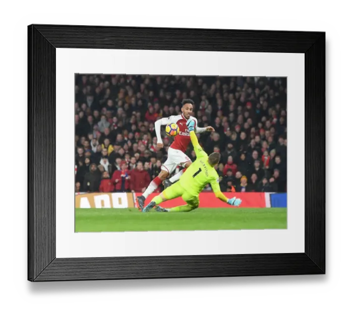 Framed Print : Aubameyang Scores Spectacular Goal Over Pickford in Arsenal's Victory Against Everton