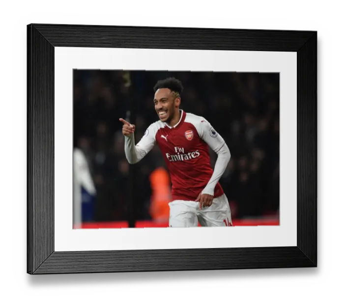 Framed Print : Arsenal's Aubameyang Scores Brace: Arsenal Secures Victory over Everton (2018)
