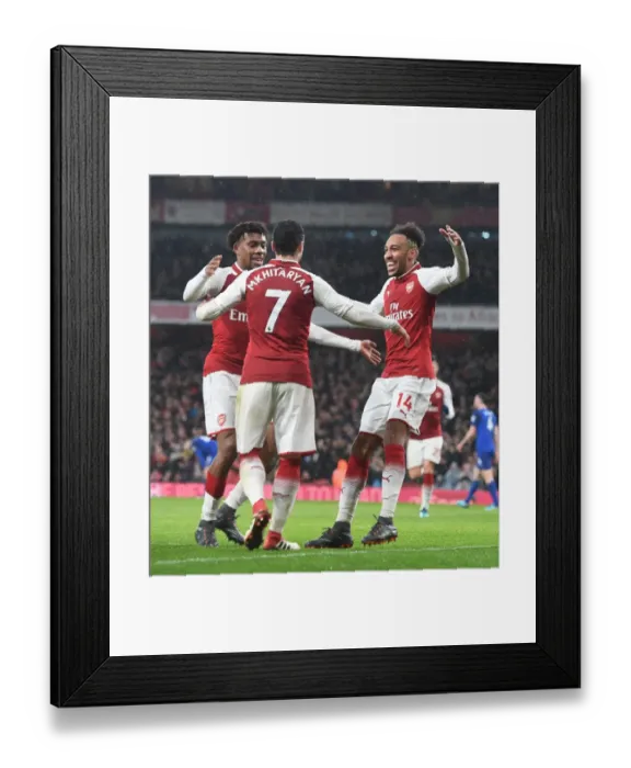 Framed Print : Arsenal's Aubameyang, Iwobi, and Mkhitaryan Celebrate Goals Against Everton Framed Print : Arsenal's Aubameyang, Iwobi, and Mkhitaryan Celebrate Goals Against Everton
