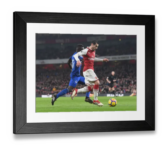 Framed Print : Mkhitaryan vs. Martina: A Battle of Wits in the Arsenal vs. Everton Premier League Clash