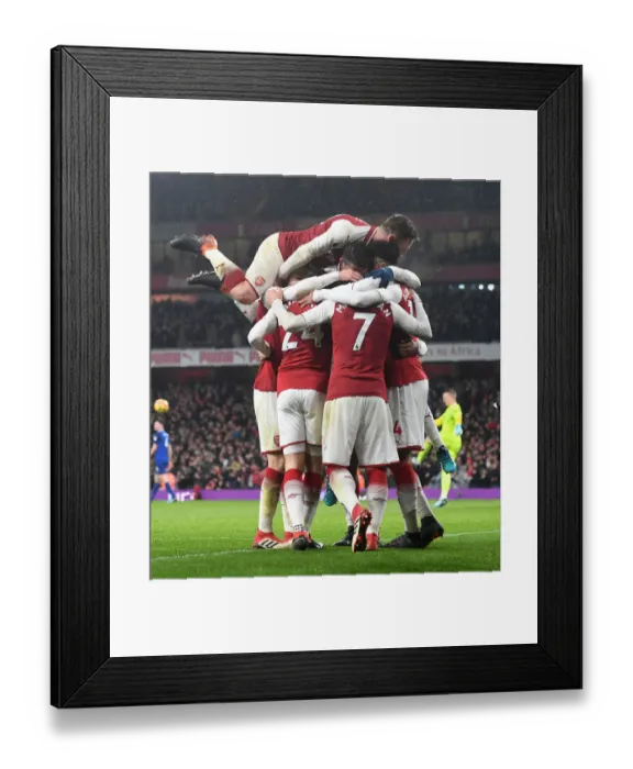 Framed Print : Arsenal's Aubameyang Scores Fourth Goal in Thrilling 2017-18 Match Against Everton Framed Print : Arsenal's Aubameyang Scores Fourth Goal in Thrilling 2017-18 Match Against Everton