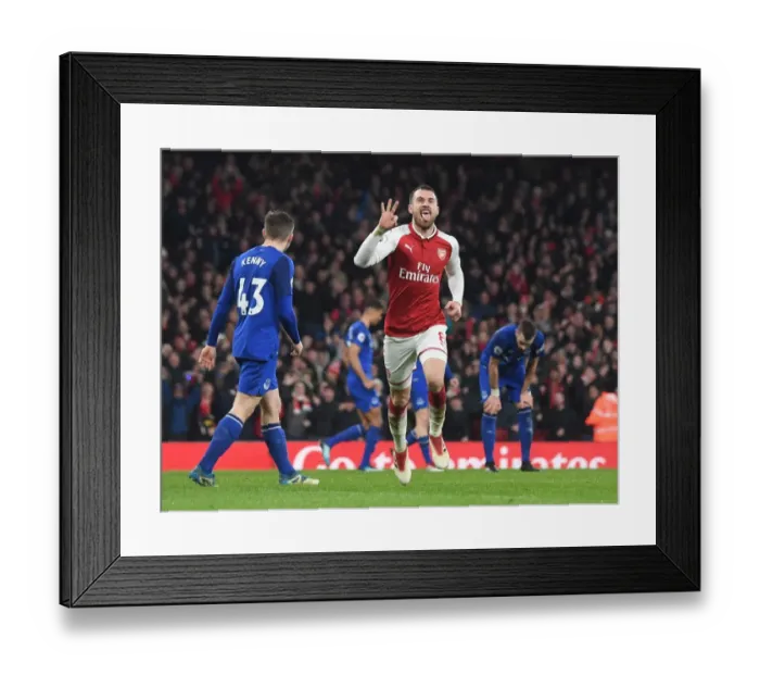 Framed Print : Arsenal's Aaron Ramsey Scores Fifth Goal in Thrilling Arsenal v Everton Premier League Match, 2017-18