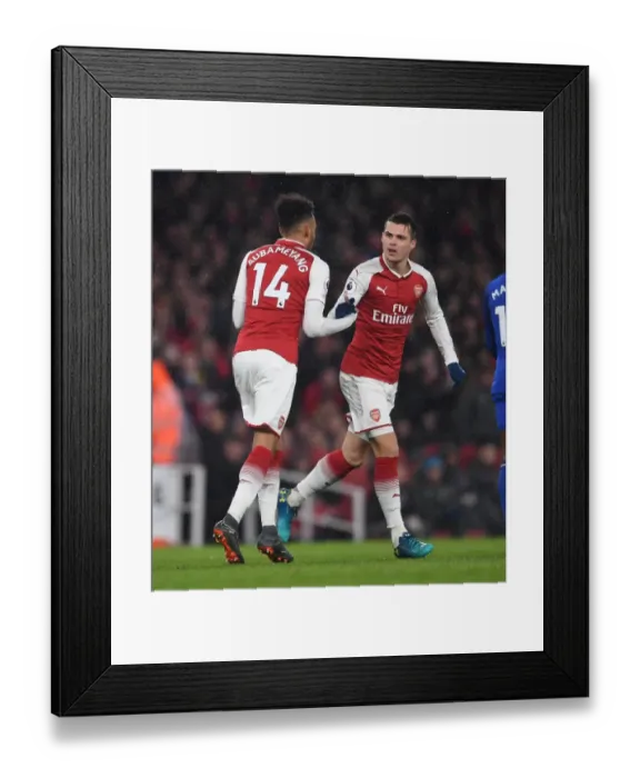 Framed Print : Granit Xhaka and Pierre-Emerick Aubameyang (Arsenal). Arsenal 5: 1 Everton. Premier League