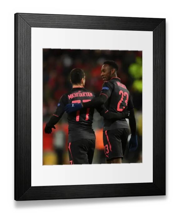 Framed Print : Arsenal's Mkhitaryan and Welbeck Celebrate Goals Against Ostersunds in Europa League Framed Print : Arsenal's Mkhitaryan and Welbeck Celebrate Goals Against Ostersunds in Europa League