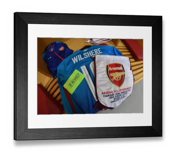 Framed Print : Jack Wilshere's Arsenal Shirt and Match Pennant (Arsenal v Östersunds FK, 2017-18) Framed Print : Jack Wilshere's Arsenal Shirt and Match Pennant (Arsenal v Östersunds FK, 2017-18)