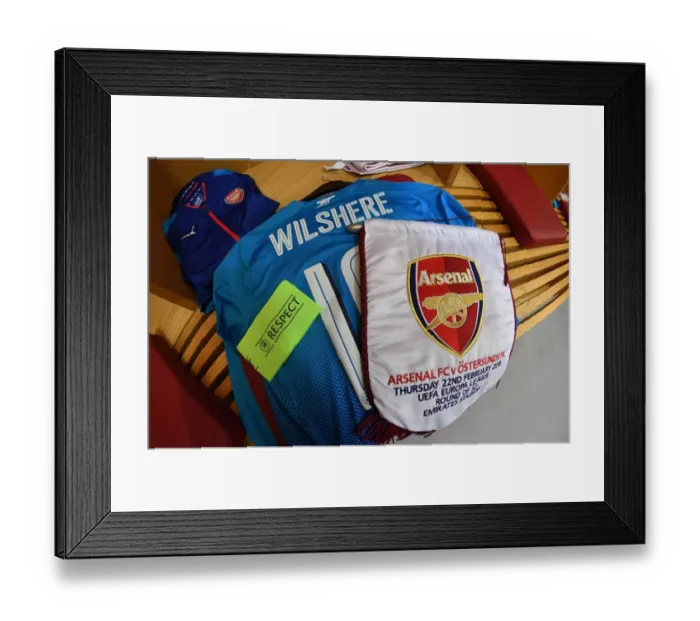 Framed Print : Jack Wilshere's Arsenal Shirt and Match Pennant (Arsenal v Östersunds FK, 2017-18)