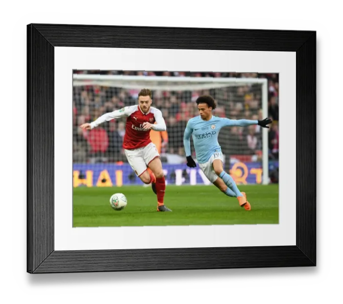 Framed Print : Clash at Wembley: Chambers vs Sane - Arsenal vs Manchester City Carabao Cup Final Framed Print : Clash at Wembley: Chambers vs Sane - Arsenal vs Manchester City Carabao Cup Final