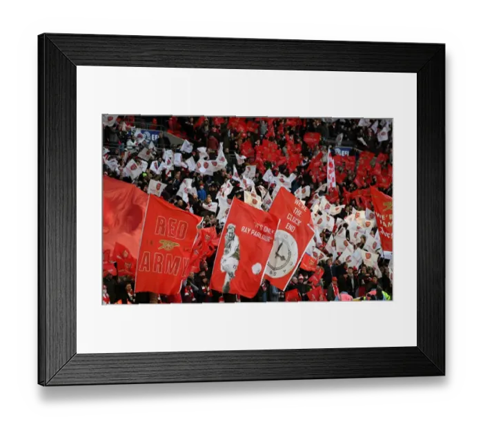 Framed Print : Arsenal Fans Unite at Wembley: Carabao Cup Final Showdown Against Manchester City - A Sea of Arsenal Flags