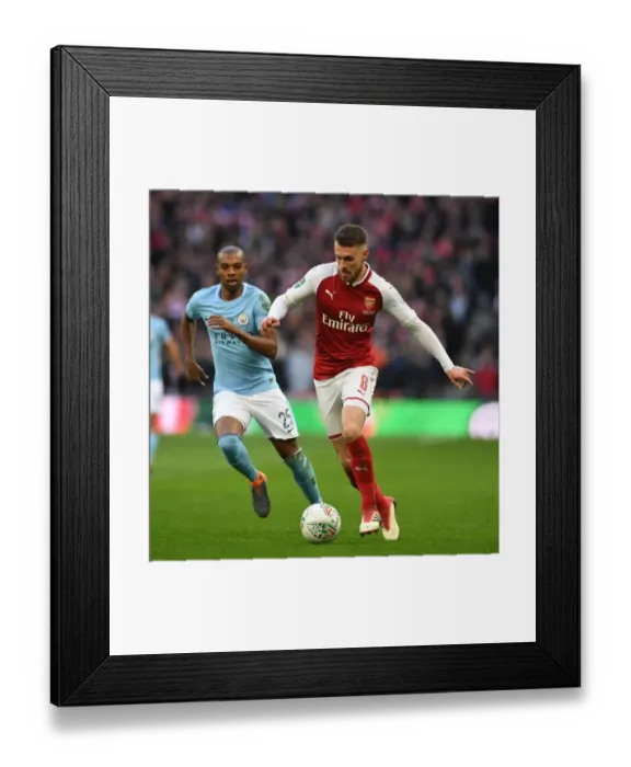 Framed Print : Arsenal's Aaron Ramsey Clashes with Manchester City's Fernandinho in Carabao Cup Final Showdown