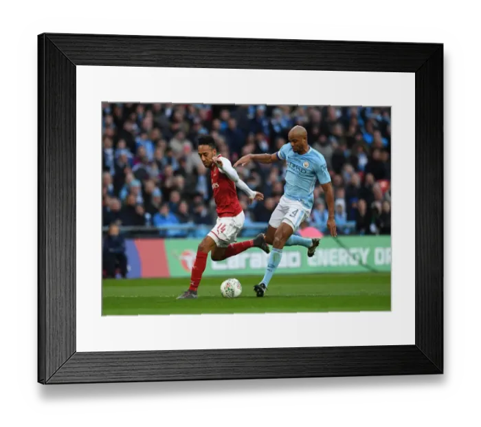 Framed Print : Aubameyang vs. Kompany: Clash at the Carabao Cup Final