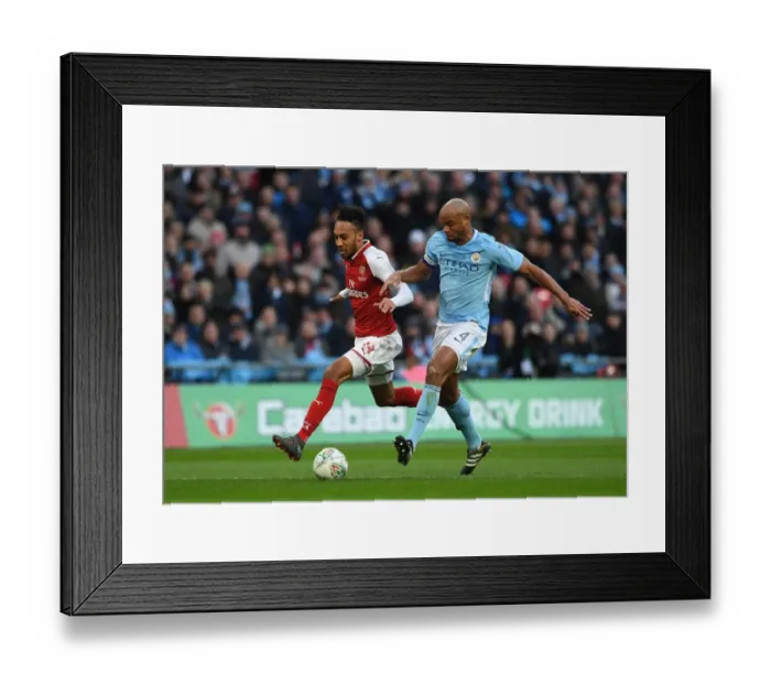 Framed Print : Aubameyang vs. Kompany: A Carabao Cup Final Showdown Framed Print : Aubameyang vs. Kompany: A Carabao Cup Final Showdown