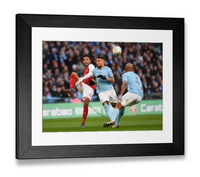 Framed Print : Arsenal vs Manchester City: Aubameyang Clashes with Otamendi and Kompany in Carabao Cup Final