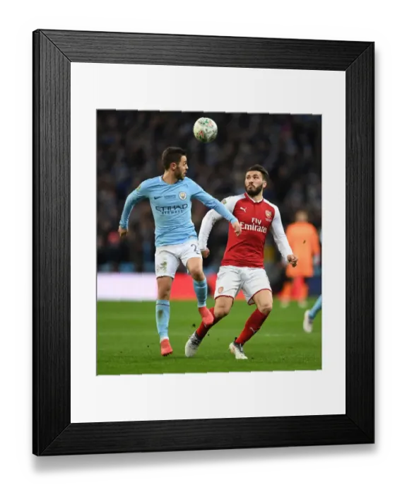 Framed Print : Clash at Wembley: Sead Kolasinac vs Bernardo Silva - Arsenal vs Manchester City Carabao Cup Final