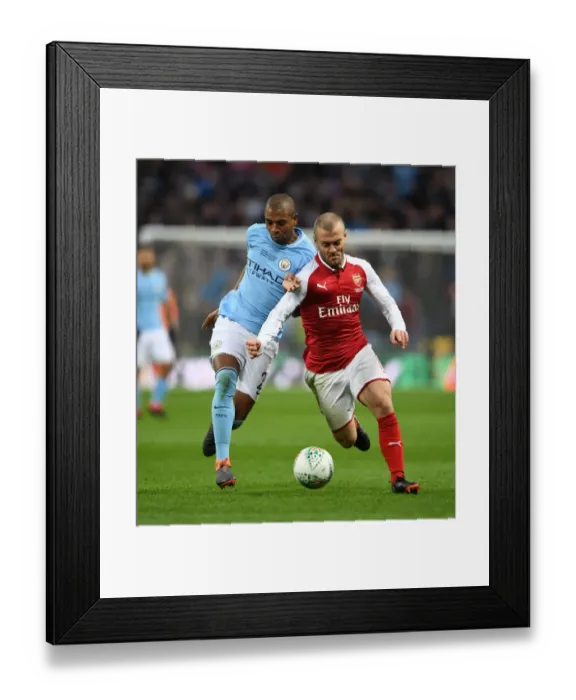 Framed Print : Arsenal's Jack Wilshere vs. Manchester City's Fernandinho: A Carabao Cup Final Showdown Framed Print : Arsenal's Jack Wilshere vs. Manchester City's Fernandinho: A Carabao Cup Final Showdown